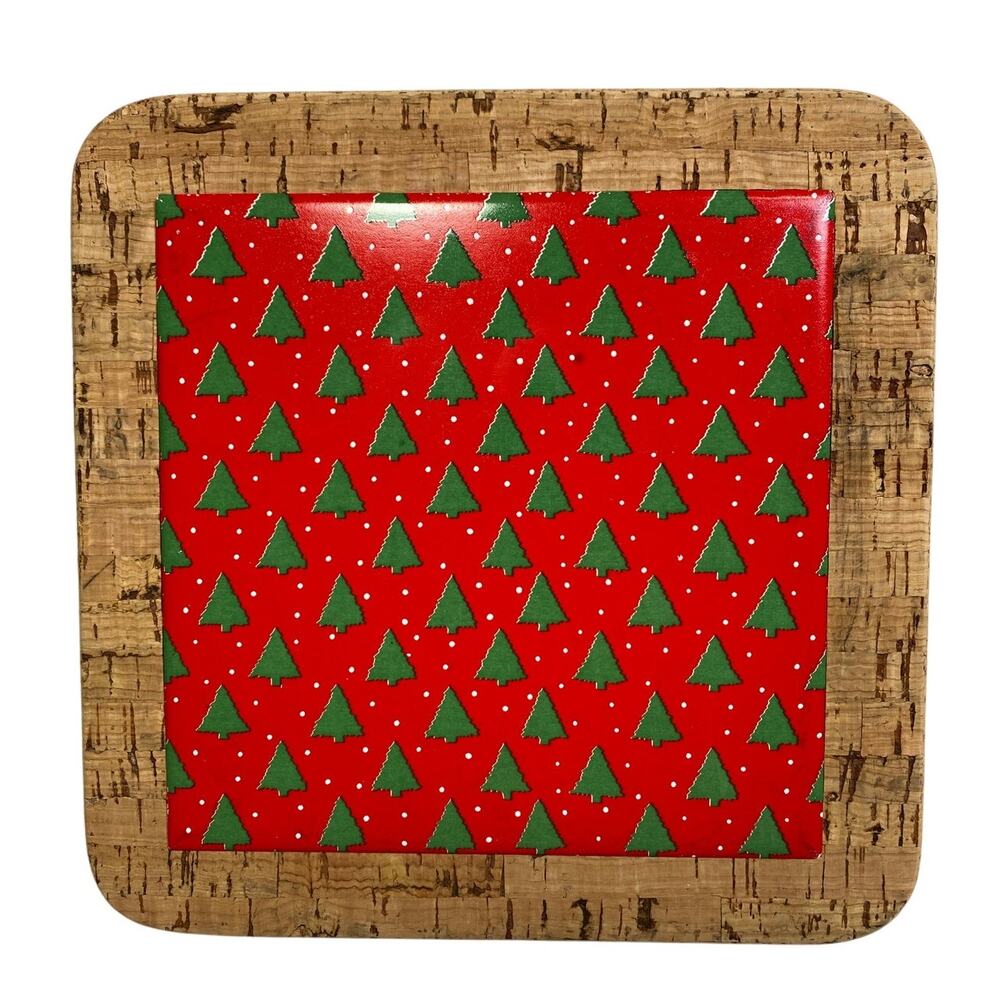 Vintage Knobler Christmas Tree Holiday Trivet Portugal‎ 7.5" Cork Ceramic Tile
